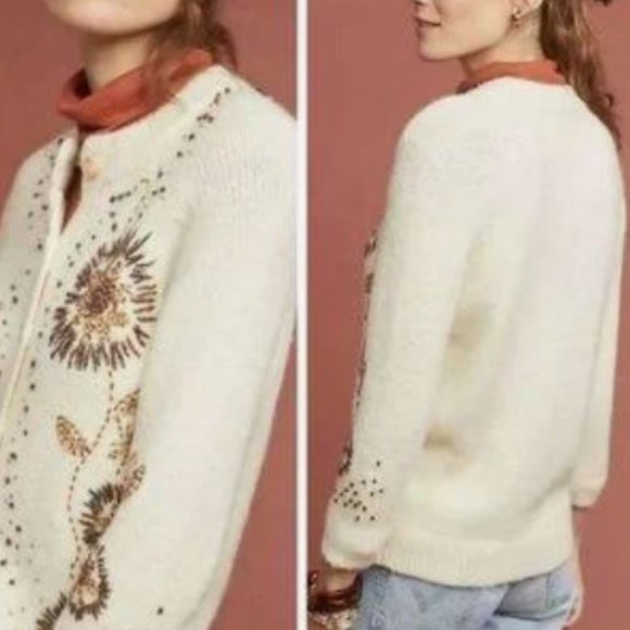 NEW! Anthropologie Field Flower Beaded Sweater. Gorgeous! - Picture 2 of 6